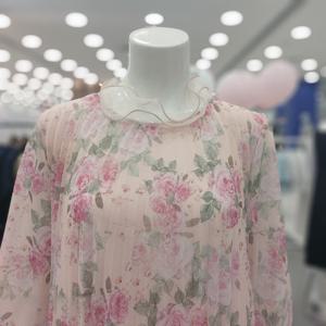 [아니베에프]A53WOP510 라운드 러플넥 장미무늬 플리츠 원피스_G