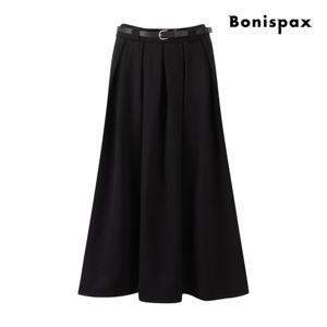 [보니스팍스(여성의류)]벨티드 플리츠 롱 기모 스커트 XPCSK001M0
