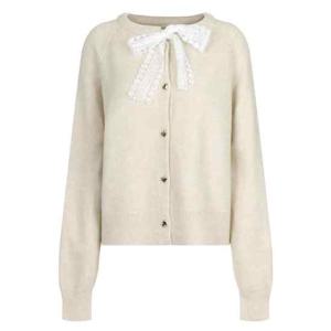 샵앤) 여성 레이스 리본 라운드 하트단추 연말룩 니트 가디건 SHA-WCD-20979-베이지