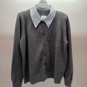 Latium HC06 깔끔한 셔츠 소매 넥 레이어드 하트 셔츠형 카라가디건 T2613cd09G