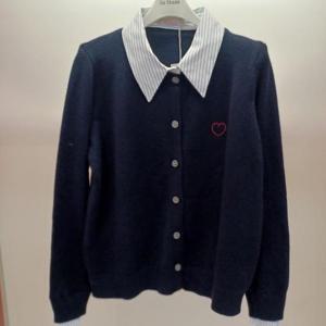 Latium HC06 깔끔한 셔츠 소매 넥 레이어드 하트 셔츠형 카라가디건 T2613cd09N