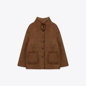 [마리끌레르][정가378,000]버튼 카라 인조 무스탕 리버시블 코트(MAFDCT04CBR)