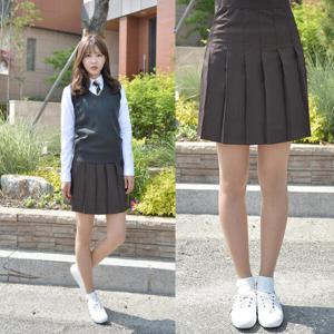 아트박스/두두 교복몰 백합주름치마 밤색 (전체 주름 교복치마)