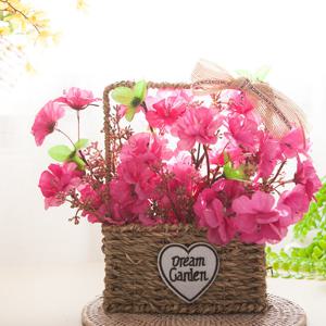 진달래 조화 바구니 뷰티 set 25cm 인테리어 봄 꽃 테이블 장식 소품 행사 꾸미기