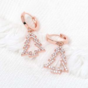 14K 골드필드 핀 크리스마스 트리 큐빅 원터치 링 귀걸이