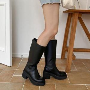 둥근코 가보시 통굽 뒷지퍼 와이드핏 여성 롱부츠 4f (WFGDBYY)