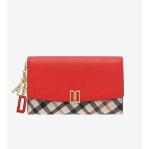 갤러리아_DCWA3E403R2 닥스 [VICTORIA] 레드 체크배색 DD로고 3단 중지갑