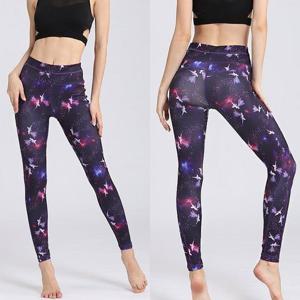 [리더스] 보라색 패턴 나염 요가복 허리밴딩 긴바지