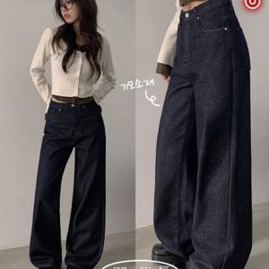 더핑크 / 히규 논페이드 생지 밴딩 와이드 기모 데님 팬츠