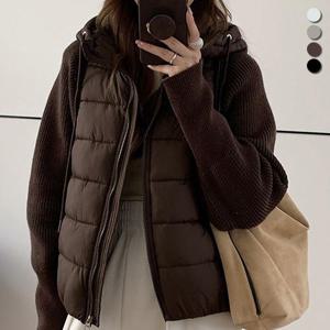 [유니제이] 갈로아 니트 배색 후드 패딩