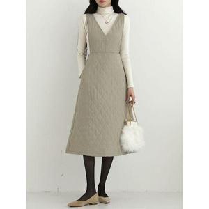 [시크루즈]셉탠 양V넥 퀄팅 누빔 패딩 조끼 원피스_BDOP136