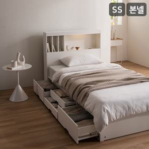 [최저가 도전][삼익가구]플로이 책장형 LED 4단 수납 침대(파워 본넬스프링 매트리스-슈퍼싱글)