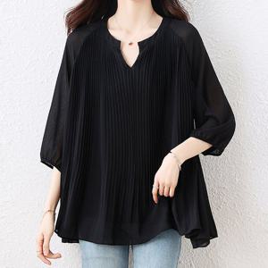 [블랙퀸] 자나시 루즈핏 시스루 7부 블라우스 blk003451