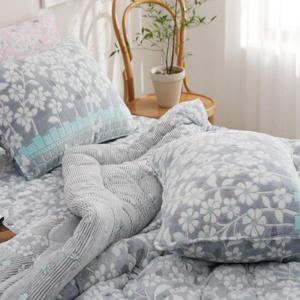 따뜻한 5밀리 잔꽃 밍크극세사 이불패드세트 퀸Q 그레이