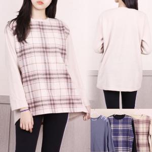 체크포인트 니트 언발 긴팔티