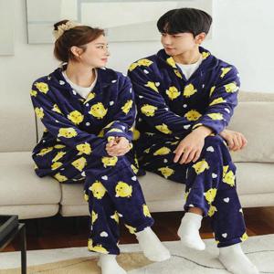 [글램공감]인조밍크 병아리(2) 삐약이 극세사 수면잠옷 상하세트 네이비