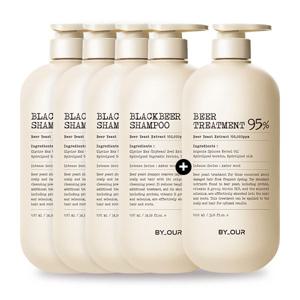 [바이아우어] 총 5L 이상[맥주효모짐승용량샴푸] 대용량 블랙비어 탈모샴푸1,017ml * 4개 + 트리트먼트 1,000ml * 1