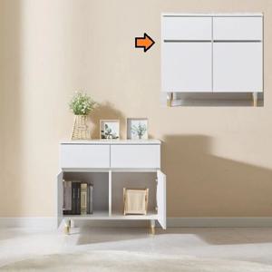 모던클래식 화이트 금장프레임 핸드리스 상단투서랍 수납장 800