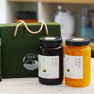 선물박스 수제청 과일청 생강청+유자청 600g 800g 에이드 음료 차 답례품 명절 선물