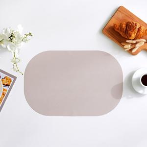가죽패턴 실리콘 둥근사각모양 식탁매트 파우더핑크