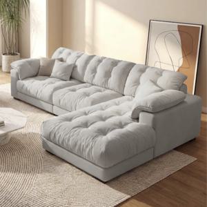 마시멜로우 볼륨 퀼팅 아쿠아텍스 패브릭 소파 4인용+스툴