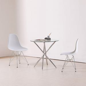 미드센츄리 윌리 크롬스틱 강화유리 800 원형 2인 테이블세트 (의자2개)