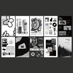 인테리어 감성 키치 엽서 포스터 세트 흑백 레트로 엽서 촬영소품 10p (스티커포함)