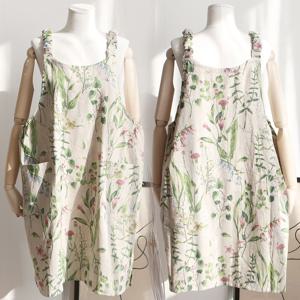 보스꼬 숄더 셔링 코튼 원피스 앞치마 (베이지)