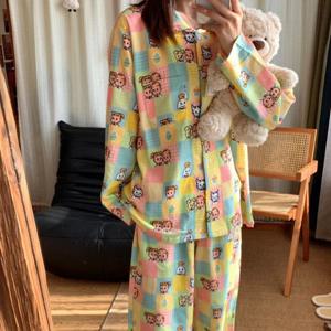 컵케익 프렌즈 체크 순면 피치기모 긴팔 잠옷 세트 1color