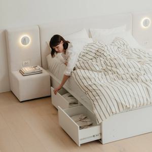 [출시 10만원할인] 호텔 아뜰리에 LED 패브릭 빅서랍 수납침대 프레임 SS/Q/K/LK