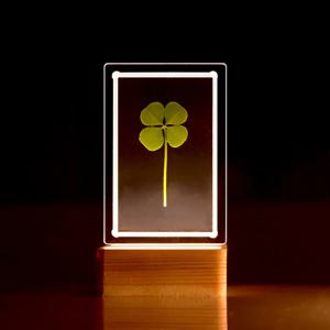 행운의 네잎클로버 불멍 아크릴 LED 무드등 포토카드제작