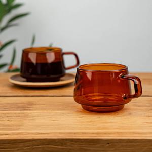 세피아 엠버 내열유리 커피잔 손잡이 유리컵 단독구성 (270ml)