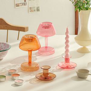 투명 글라스 캔들홀더 4종 빈티지 촛대 티라이트 홀더 캔들 받침 오브제 인테리어