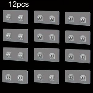 TEMU 12개 보관 선반 후크, 강력한 자체 접착 투명 후크, 욕실 수납 액세서리 - 벽면 걸이 랙 스티커, 다기능 투명 이중 클램프 후크, 손상 없는 주방 및 욕실 필수품 걸이, 드릴링 없는 디자인, 후크