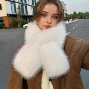 TEMU 여성용 럭셔리 플러시 스카프 - 겨울용 부드럽고 따뜻한 방풍 및 방한 비탄성 인조 퍼 칼라, 손세탁 가능한 솔리드 컬러 - 성숙한 자리 및 야외 착용에 우아함