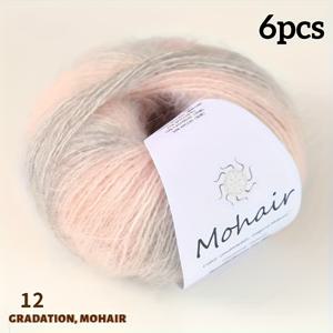 TEMU 25색상, 6볼 세트 150g, 그라데이션 모헤어 실, 다양한 색상 옵션, 스웨터, 숄, 스카프, 핸드메이드 볼 뜨개질용
