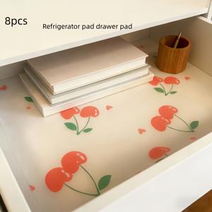 TEMU 4개/8개입 고급 두꺼운 냉장고 라이너 | 방습, 미끄럼 방지, 세탁 가능, 재사용 가능, 신기한 체리 패턴의 EVA 소재, 냉장고 및 주방 장식, 서랍 패드, 신발장 패드, 캐비닛 패드에 적합