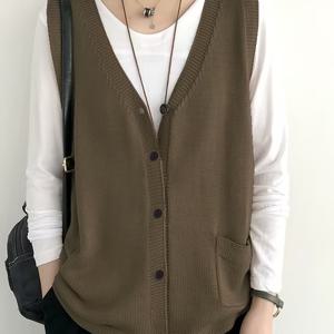 TEMU 여성 플러스 사이즈 루즈핏 민소매 가디건 조끼, 싱글 포켓 및 V넥