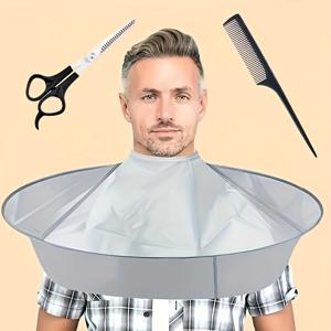 TEMU 헤어 클리퍼, 전문가용 미용가 가위, 앞머리용 얇게 자르는 가위, 매직 셀프 트리밍 도구, 가정용 나뭇잎 절단 키트, 조절 가능한 스타일링 케이프 우산, 검은색 빗과 접이식 스타일링 모자 포함, 모든 성별 성인을 위한 제품