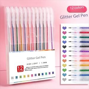 TEMU 12색 혼합 글리터 펜 | 반짝이는 별 모양 팁 젤 펜, 튼튼한 클립 캡, 중간 굵기, 드로잉 및 저널링용, 다이어리, 크리스마스, 발렌타인데이, 새해 선물로 적합