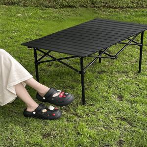 TEMU 접이식 휴대용 캠핑 테이블 보관가방 튼튼한 철분 접이식 롤 캠핑테이블 피크닉 테이블+수납 매쉬망