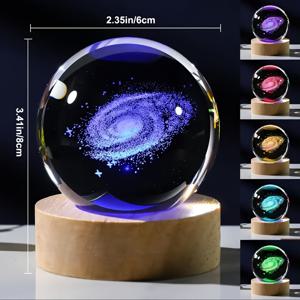 TEMU 1개 현대적인 3D 조각 유리 볼 나이트 라이트, 다색 LED 데스크탑 SATURN 장식용, USB 전원, 결혼식, 가족 모임, 발렌타인데이, 어머니날 및 아버지날 선물에 적합