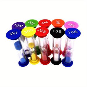TEMU 10분 타이머가 있는 작은 플라스틱 수면계 10개 세트. 혼합 색상이며, 개별 크기는 87*25mm입니다.