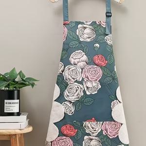 TEMU 장미 오일 페인팅 아트 프린트 앞치마, 양면 스트랩 디자인 손수건용 조절 가능한 어깨끈, 가정 주방 요리사 정원사 실용적 커버 앞치마