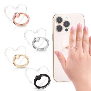 TEMU 4개 투명 폰 링 그립 - 360° 회전 가능 & 접이식 폰 케이스 홀더, 하트 모양 디자인, 모든 스마트폰 호환, 내구성 있는 클리어 아크릴, 핸즈프리 사용, 모던 액세서리, 유연한 디자인