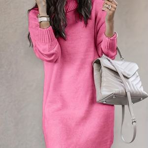 TEMU Vika'S 여성용 하이넥 빈티지 스웨터 원피스, 미디 길이 및 루즈핏, 가을/겨울 따뜻함에 완벽.