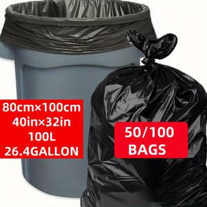 TEMU 80×100cm 32×40인치 100L 대형 쓰레기 봉투, 헤비듀티 두꺼운 쓰레기 라이너, 강력한 찢김 방지 및 누수 방지, 접이식 팩, 사무실, 가정, 주방, 거실, 잔디, 이벤트, 야외 마당, 상업 및 산업용에 적합|쓰레기통|음식물쓰레기통