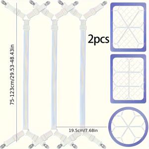 TEMU 2개입 고강도 나일론 침대 시트 스트랩 (교차형 침대 스커트 클립 및 탄성 밴드 포함) - 흰색 및 검은색 조절 가능한 매트리스 고정 장치