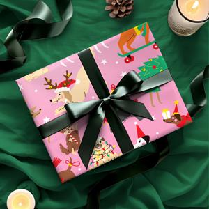 TEMU 1롤 크리스마스 포장지 | 카툰 강아지 패턴, 파티, 장식 및 선물 포장용 - 43cm × 500cm (17인치 X 16.4피트)