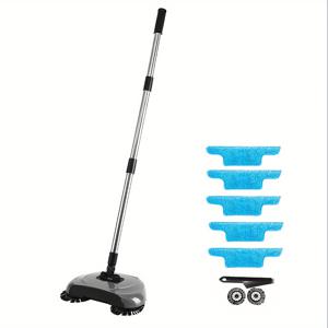 TEMU 3-in-1 회전식 핸드 푸시 스위퍼, 먼지통 및 걸레 포함 - 전기 불필요, 조절 가능한 핸들, 침실, 욕실, 주방 및 거실 청소에 이상적, 바닥 청소용 빗자루
